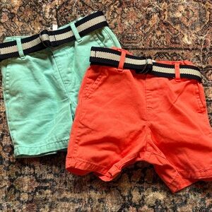 The Children's Place Turquoise & Coral Cotton Shorts with Stripe Web Belts